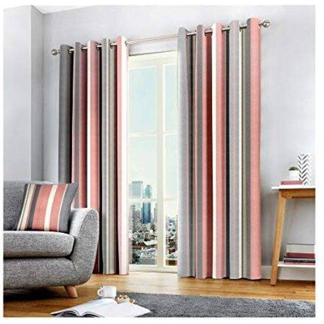 'Whitworth Stripe' Fully Lined 100% Cotton Eyelet Curtains - Rose - 117cm width x 183cm drop