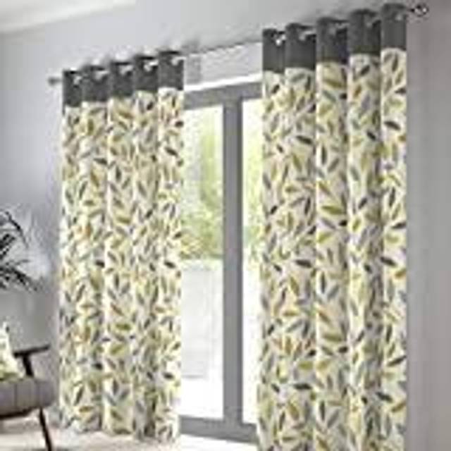 Fusion Beechwood Ready Made Eyelet Curtains Ochre - Grey/Yellow/Ochre