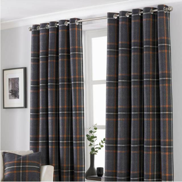Paoletti Aviemore Rust Tartan Check Eyelet Curtain 168 x 137cm - Brown - W 137 x D 168cm