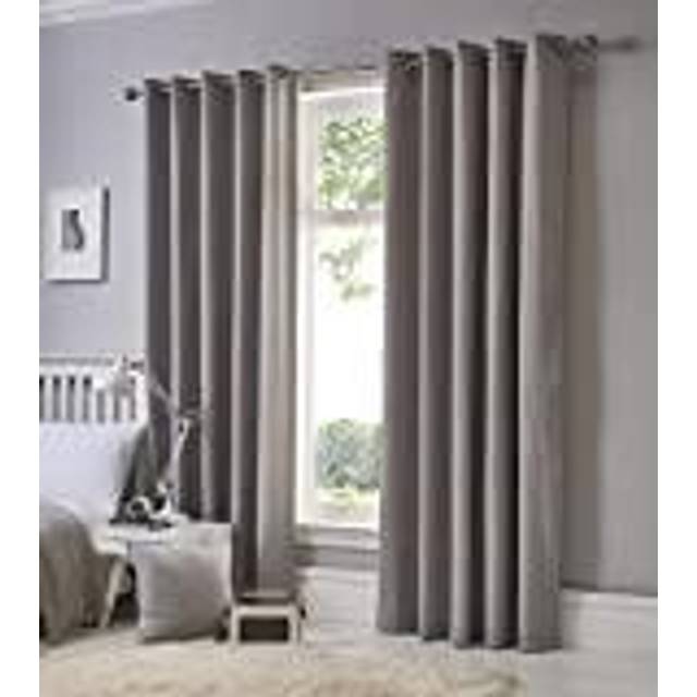 'Sorbonne' 100% Cotton Light Filtering Plain Dyed Eyelet Curtains - Silver - 229cm width x 229cm drop