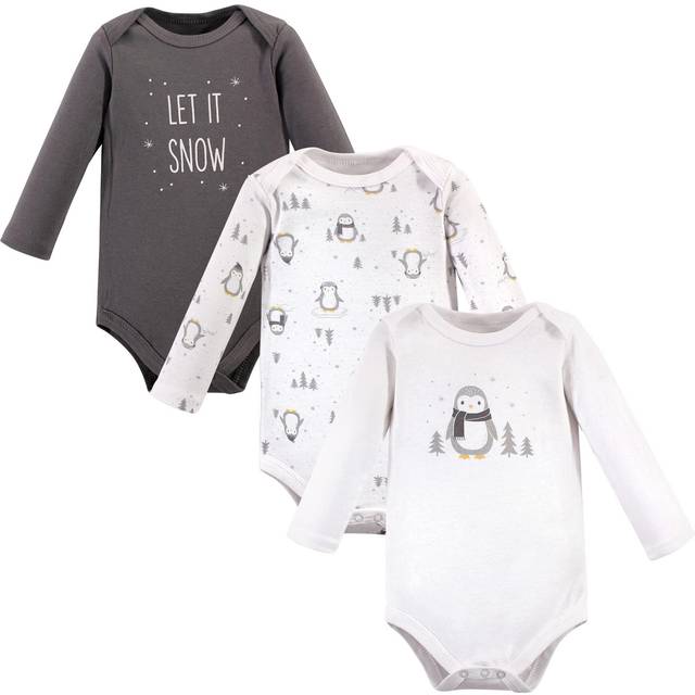 Hudson Baby Unisex Bodysuits Cotton Long-Sleeve Gray Penguin  3-6 Months  Gray Penguin 3-pack  3-6 Months US