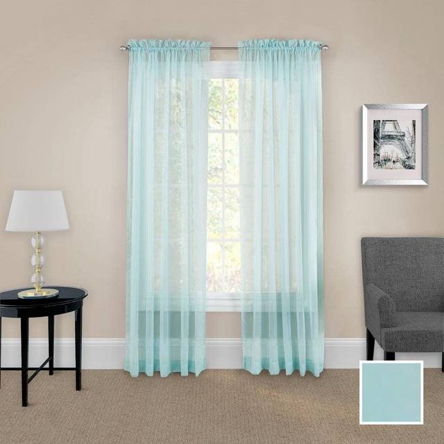 Pairs to go Victoria Voile Modern Sheer Rod Pocket Window curtains for Living Room (2 Panels), 59 in x 63 in, Nile Blue