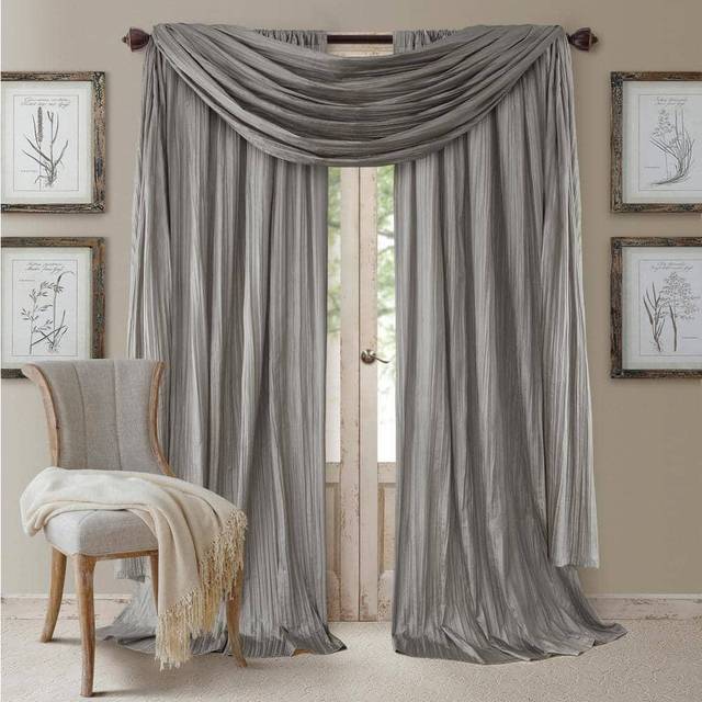 "Elrene Home Fashions Athena Faux Crushed-Silk Window Curtain Panel and Valance Set  52""""""""x84"""""""" (2 Panels) & 1 Valance  Sterling"
