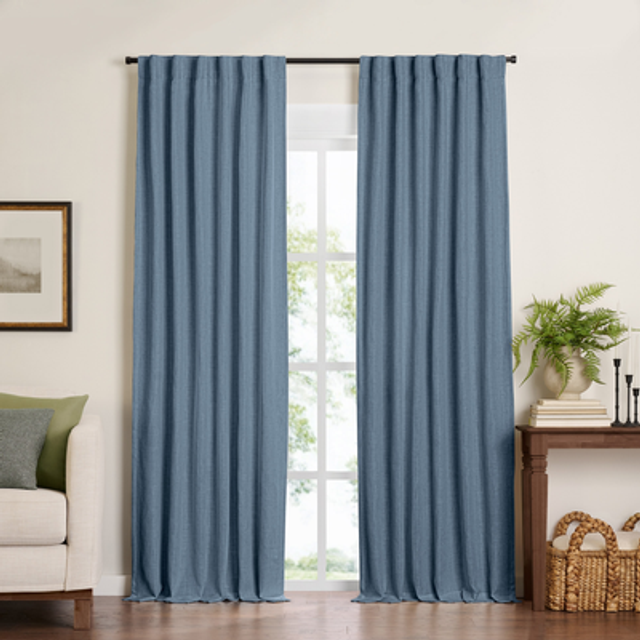 "Elrene Home Fashions Harrow Solid Texture Blackout Single Window Curtain Panel  52""""""""x95""""""""  Blue"