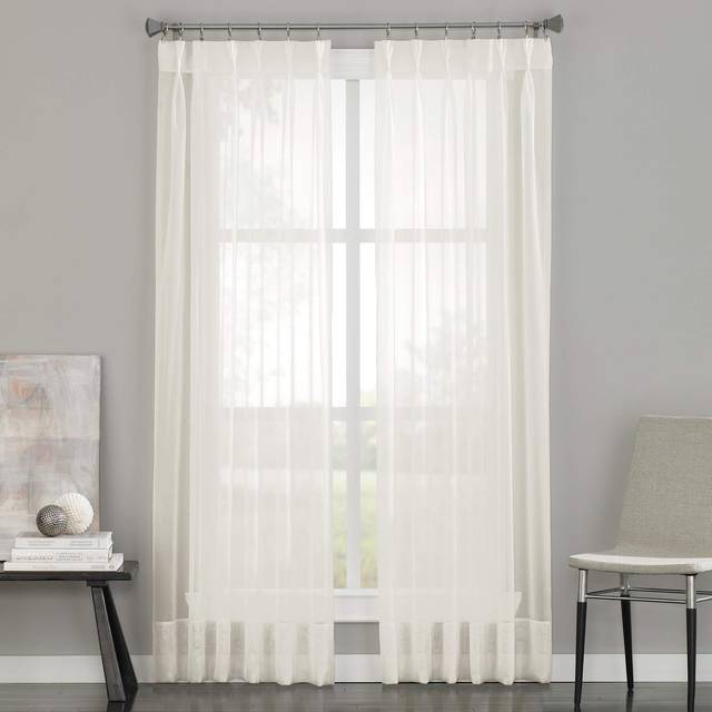 "Curtainworks Soho Voile Sheer Pinch Pleat Curtain Panel, 29 by 95"", Oyster"