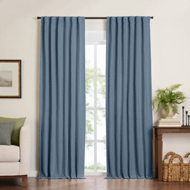 "Elrene Home Fashions Harrow Solid Texture Blackout Single Window Curtain Panel  52""""""""x84""""""""  Blue"