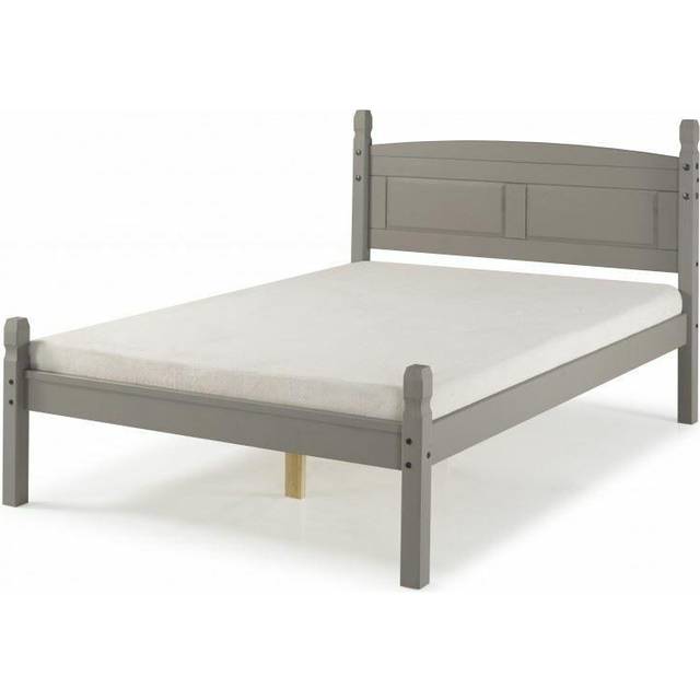 Mercers Furniture Corona Grey Wax 4'6" Low End Double Bed Frame Solid Pine With Mexican Styling, Grey