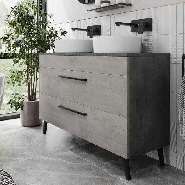 Vitusso Idro Grey Double Countertop Vanity Unit with Lyon White Basins - 1200mm
