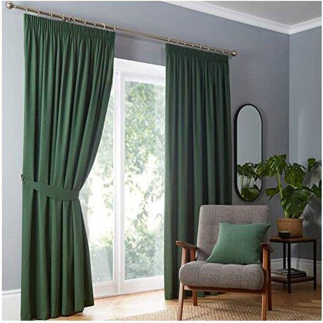 Fusion Dijon Blackout Ready Made Pencil Pleat Curtains Bottle Green