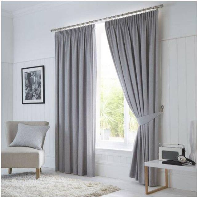 'Dijon' Thermal and Blackout Fully Lined Pencil Pleat Curtains - Silver - 117cm width x 183cm drop