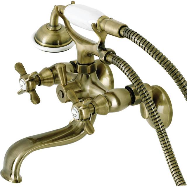 Kingston Brass KS245AB Essex Wall Mount Clawfoot Tub Faucet with Hand Shower, Antique Brass