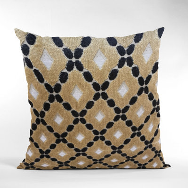 Plutus Velvet Majestic Gold  Black  Cream Handmade Luxury Pillow  Double sided  18 x 18