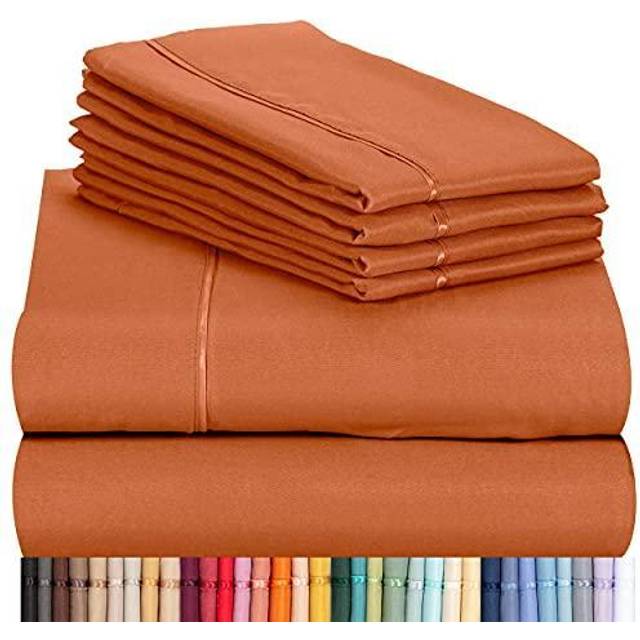 LuxClub 6 PC Sheet Set Sheets Deep Pockets 18 Eco Friendly Wrinkle Free Sheets Machine Washable Hotel Bedding Silky Soft - Autumn Orange Queen