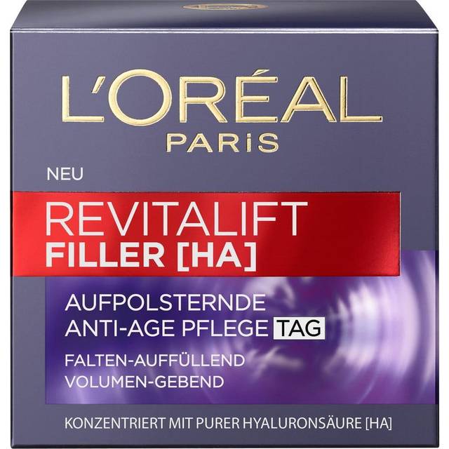 L'Oréal Paris Hyaluron dagkräm, anti-aging ansiktsvård med mikrofyllmedel hyaluronsyra för fukt och anti-rynk effekt, vitaliftfyllmedel, 1 x 50 ml