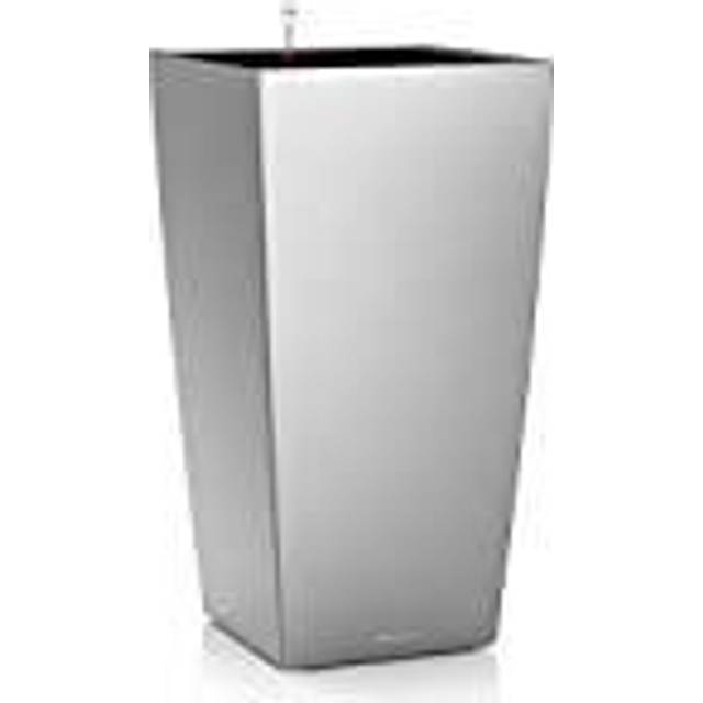(Silver Metallic, H41 L22 W22 cm) LECHUZA CUBICO Square Tall Poly Resin Self-watering Planter