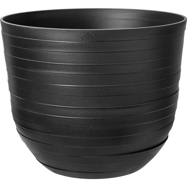 Elho Fuente Rings 30cm Round Plastic Indoor & Outdoor Plant Pot - Onyx Black