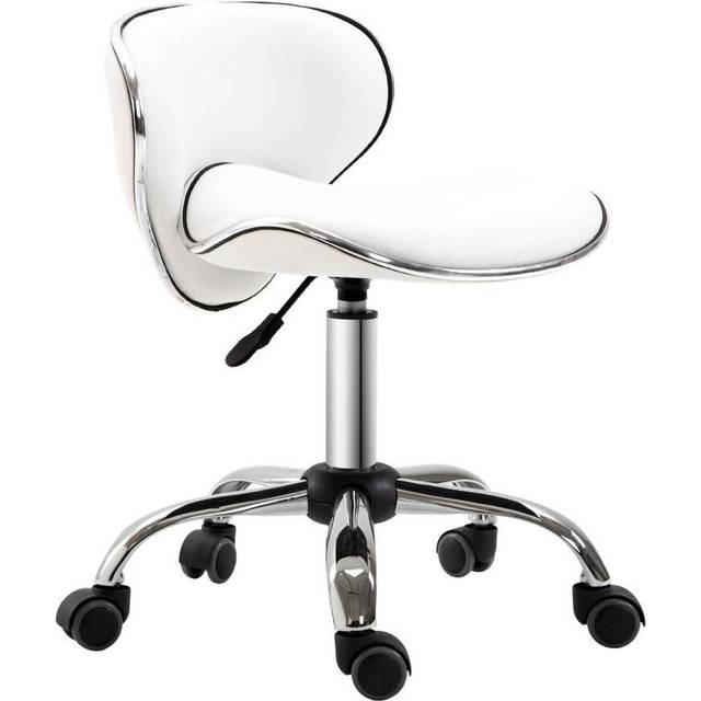 HOMCOM Office Chair Beauty Salon Rolling Technician Stool Chair Low Back White, White