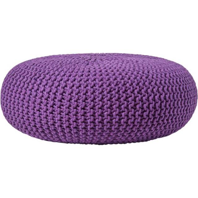Deep Purple Knitted Cotton Large Round Pouffe Footstool 70 x 23 cm