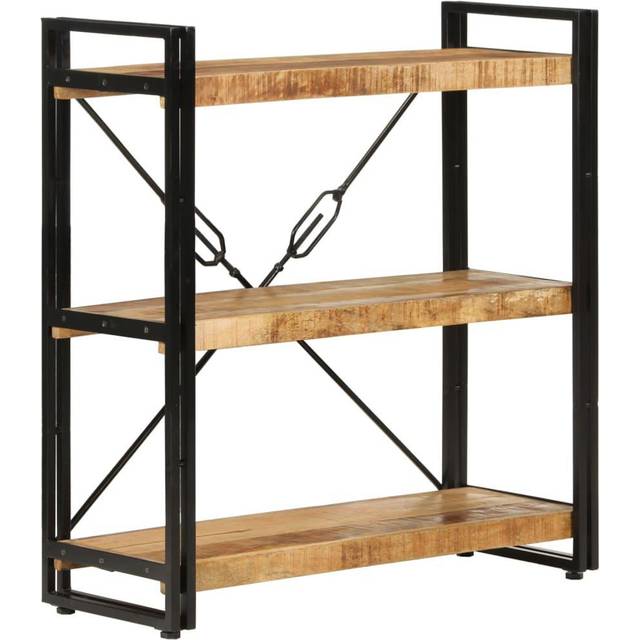 vidaXL 3-Tier Bookcase 77x30x80 cm Solid Wood Mango and Iron - Brown