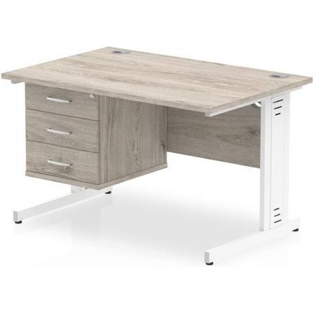 Impulse 1200x800 Desk Grey Oak White Leg + Fixed Pedestal