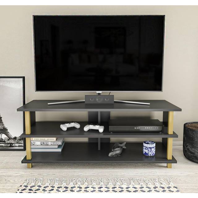 Pueblo Modern TV Unit TV Stand with Shelves - Gold&Anthracite - Yellow