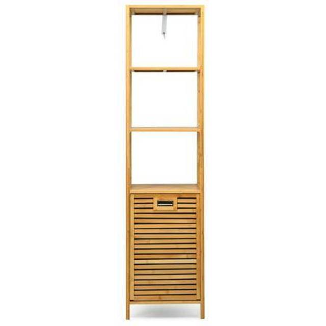Bathroom Tilt-out Laundry Hamper Organizer with 3-Tier Storage Shelves-Natural