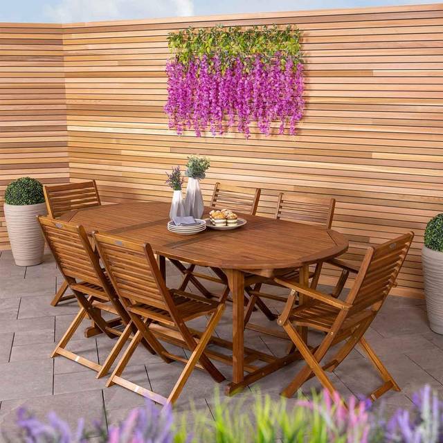 Charles Bentley Wooden FSC Acacia 6 Seater Extendable Oval Table Dining Set, Wood