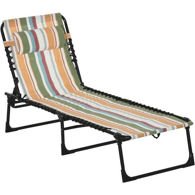 Outsunny Foldable Beach Chaise Lounge 4 Adjustable Positions, Multi