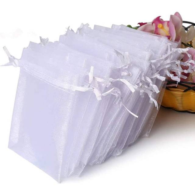 Hopttreely 100PCS Premium Sheer Organza Bags  White Wedding Favor Bags  4x4.72 Jewelry Gift Bags for Party  Jewelry  Christmas  Festival  Bathroom Soa