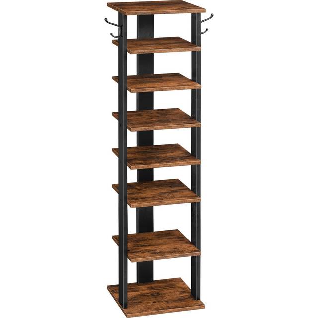 HOOBRO Vertical Shoe Rack  8 Tier Wooden Shoe Storage Organizer with Hooks  Narrow Shoe Tower for 8 Pairs  Space Saving  for Entryway  Livin
