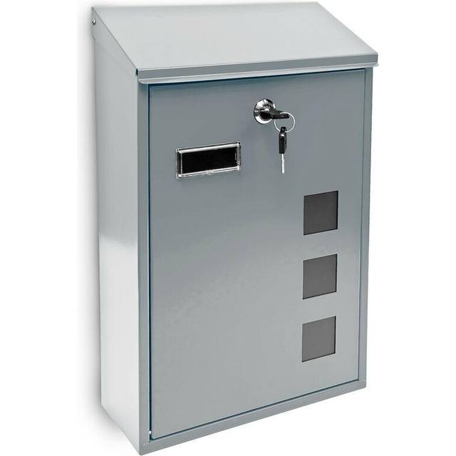 Relaxdays - Design Mailbox / Letterbox Metal 4 Colours 3 Viewing Windows 25x40 cm Post Mail Secure, Silver