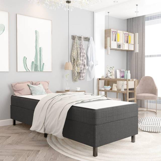seng med boxmadras 90x200 cm stof mørkegrå