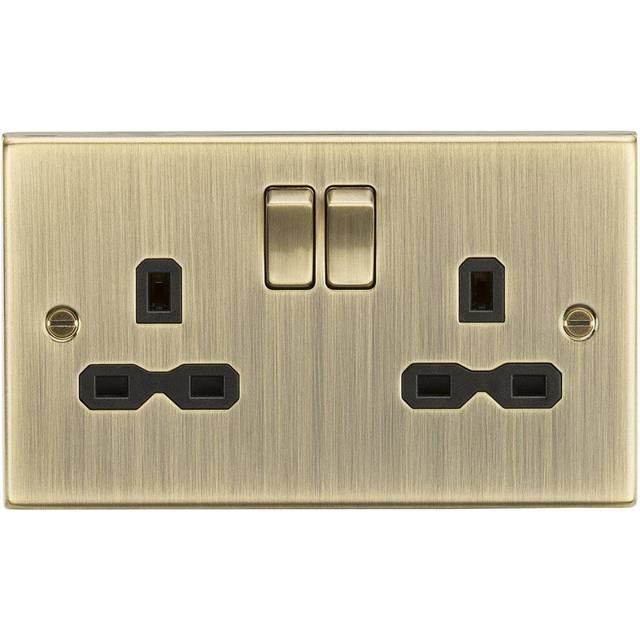 Knightsbridge 13A 2G Switched Socket with Black Insert - Square Edge Antique Brass - CS9AB