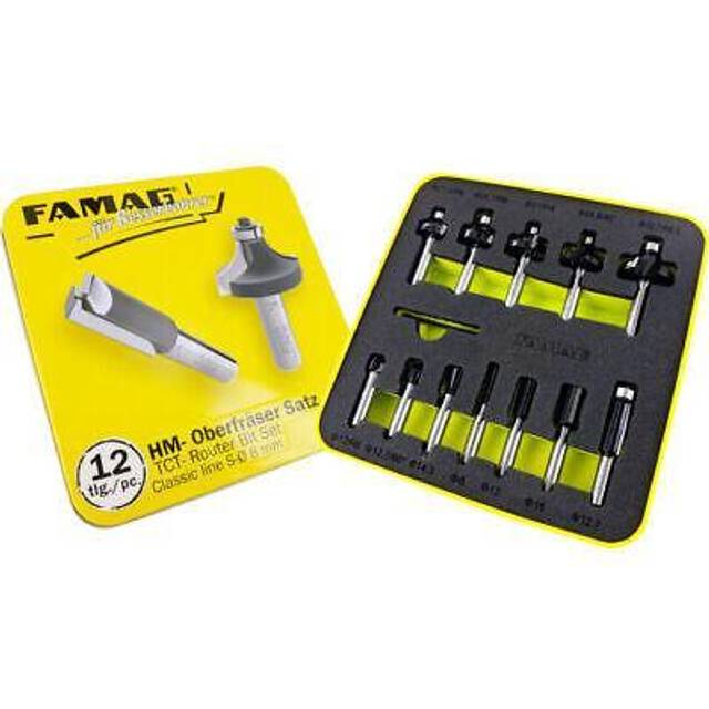 Tct Router Bit Set 'Classic Line' 12 Pieces in Metal Box, 3381812 - Famag