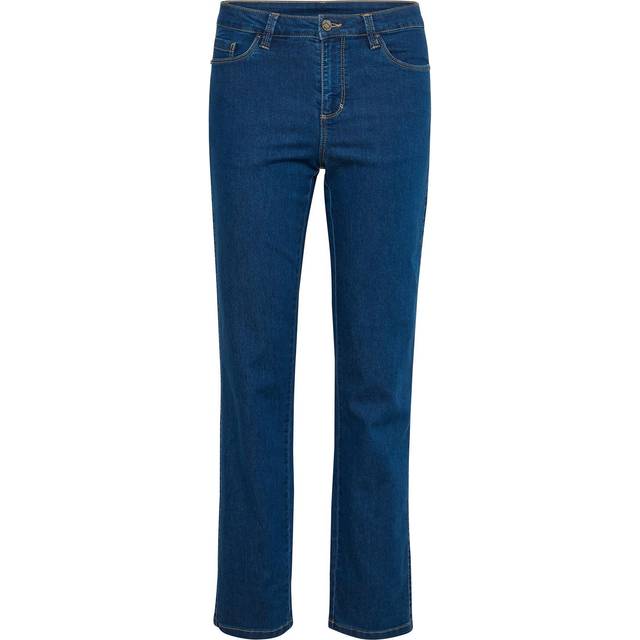 KAFFE dam raka ben jeans byxor hög midja, M blå tvättad denim, 34