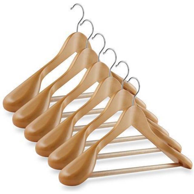 Casafield - 6 Natural Wide Shoulder Wooden Suit Hangers - Premium Lotus Wood  Non-Slip Pant Bar & Chrome Swivel Hook for Dress Clothes  Coats  Jackets