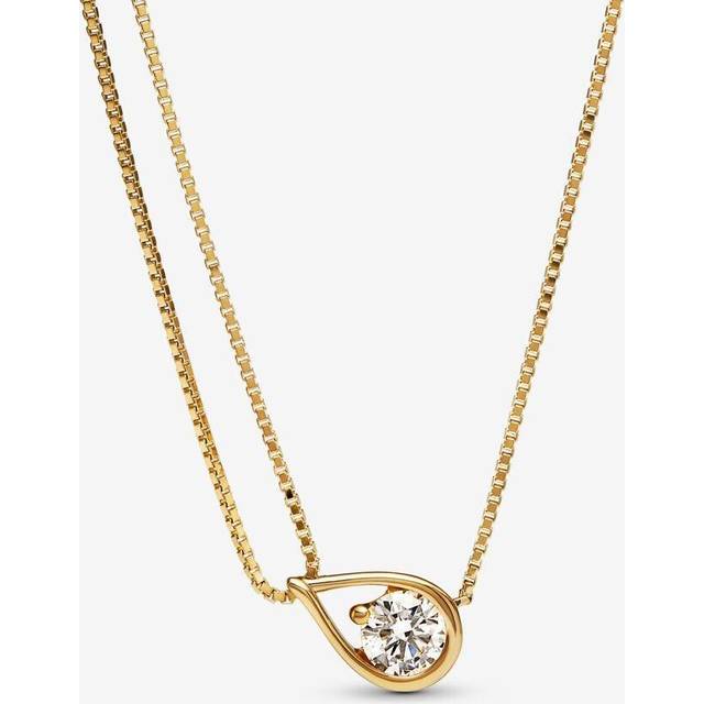 Pandora Infinite 14k Gold Lab-grown Diamond Double Chain Collier Necklace - 14k gold / Lab-grown diamond - Sz. 40 cm - Clear