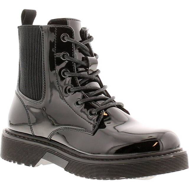 Miss riot girls boots venus ankle inside zip lace fasten patent black uk size 11
