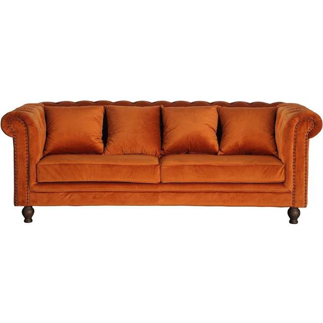 3-sitssfoffa Velvet - Rostorange Sammet 80x88x217 cm - 3-sitssoffa - natur/rostig orange