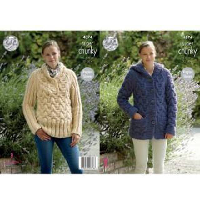 King cole knitting pattern jacket & sweater knitted big value super chunky 4874