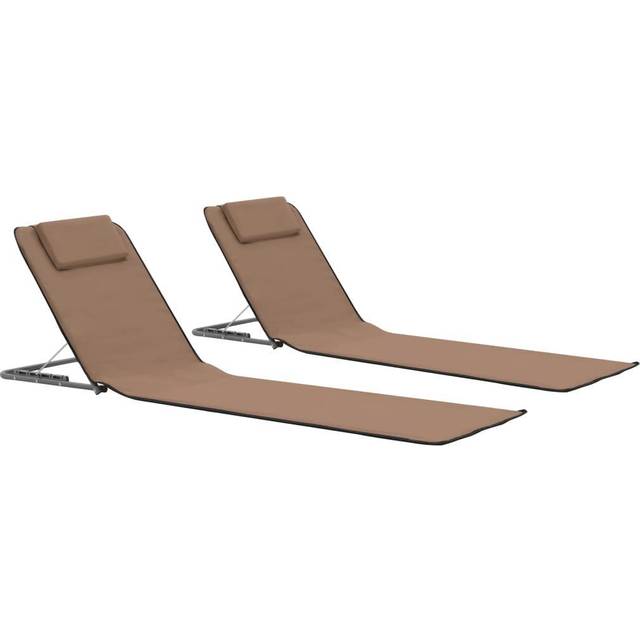 vidaXL Hopfällbara strandmattor 2 st stål och tyg brun