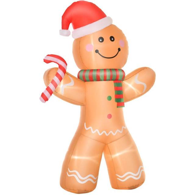 Homcom 2.4m Christmas Inflatable Gingerbread Man, Lighted For Home Indoor Outdoor Garden Lawn Decoration Party Prop