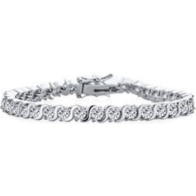 Traditional Bridal Jewelry 20 CTW AAA CZ Round Solitaire Vortex S Wave Link Tennis Bracelet Women Wedding Plated Silver Rhodium 7, 7.5 Inches. silver