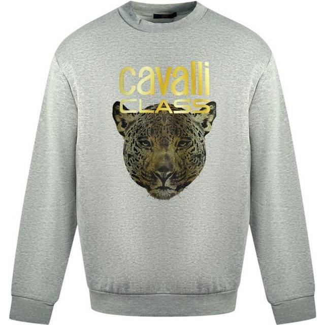 Cavalli Class, Sweatshirts & Hoodies, Herr, M, Bomull, Elegant Grå Designer Sweatshirt - gray (M)