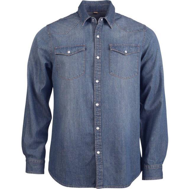 Kariban Mens Long Sleeve Casual Denim Shirt M blue