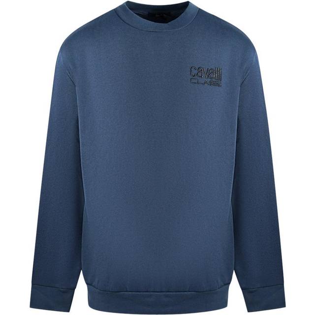 Roberto Cavalli Mens Class Print Logo Navy Blue Jumper Cotton - Size Small