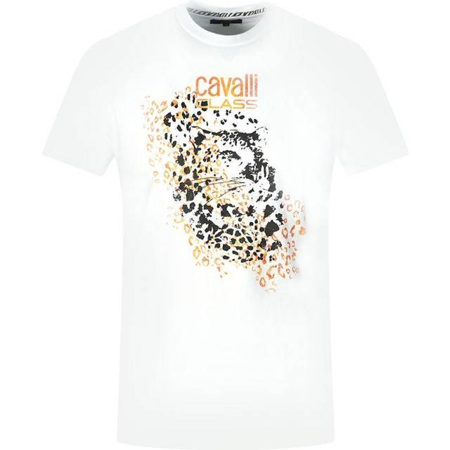 Cavalli Class, Topp, Herr, L, Tryck Logo Rund Hals T-shirt - white (L)