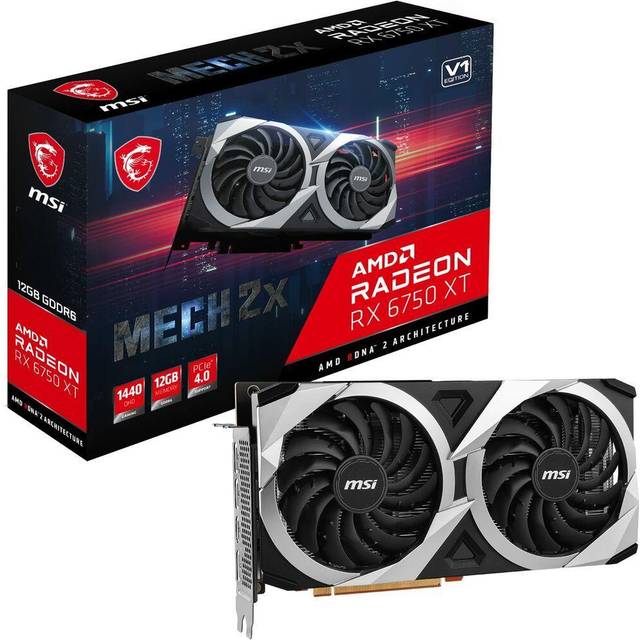 MSI AMD Radeon RX 6750 XT V398-034R Grafikkort, Svart, Silver, 12 GB