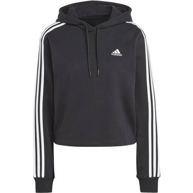 adidas Kvinnor Essentials 3-Stripes French Terry Crop Hoodie, Black/White, L