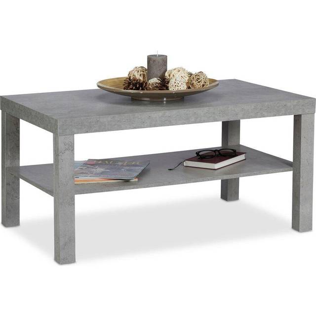 Relaxdays Coffee Table with Concrete Look and Shelf, Low Living Room Side Table, HxWxD 45 x 90 x 55 cm, Gray